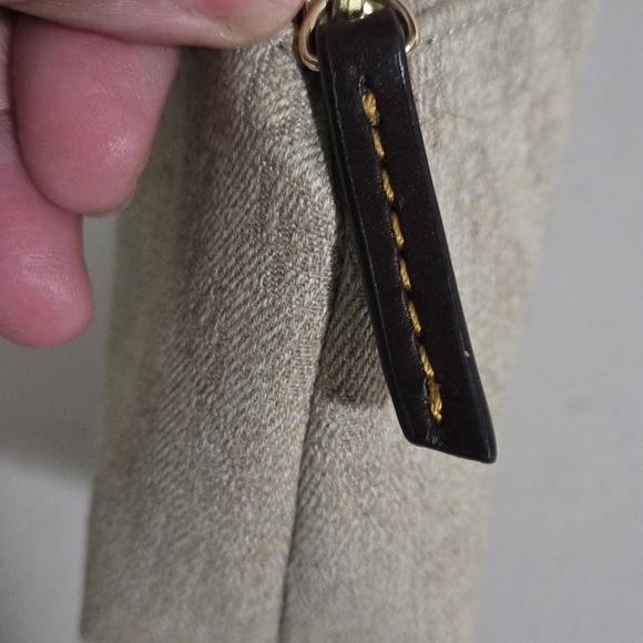 Dooney and Borke Mini Canvas Beige Monogram Leather Pull Pouch - Picture 11 of 12